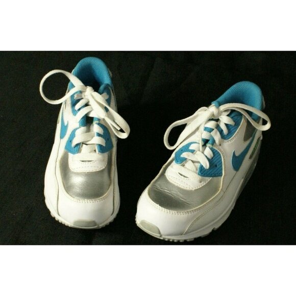 Nike Air Max 90 White/Blue Lagoon/Metallic Silver Size 1 youth - Picture 2 of 6